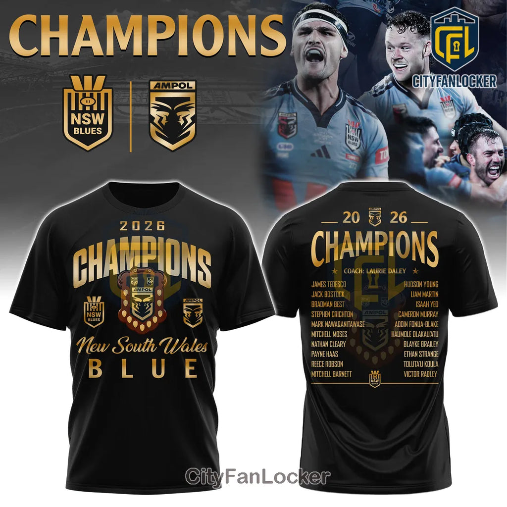 New South Wales Blues 2026 Champions Roster Black Shirt