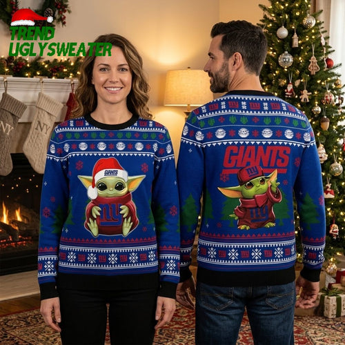 New York Giants Baby Yoda Santa Hat Ugly Christmas Sweater