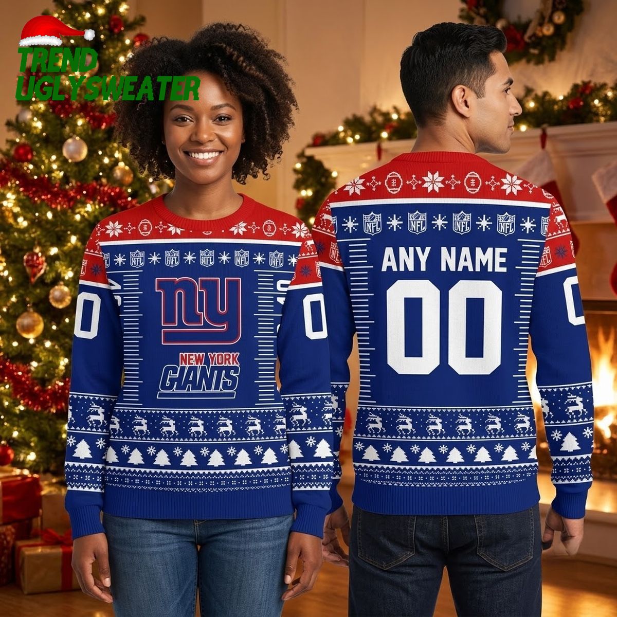 New York Giants Custom Name And Number Football Jersey Ugly Christmas Sweater