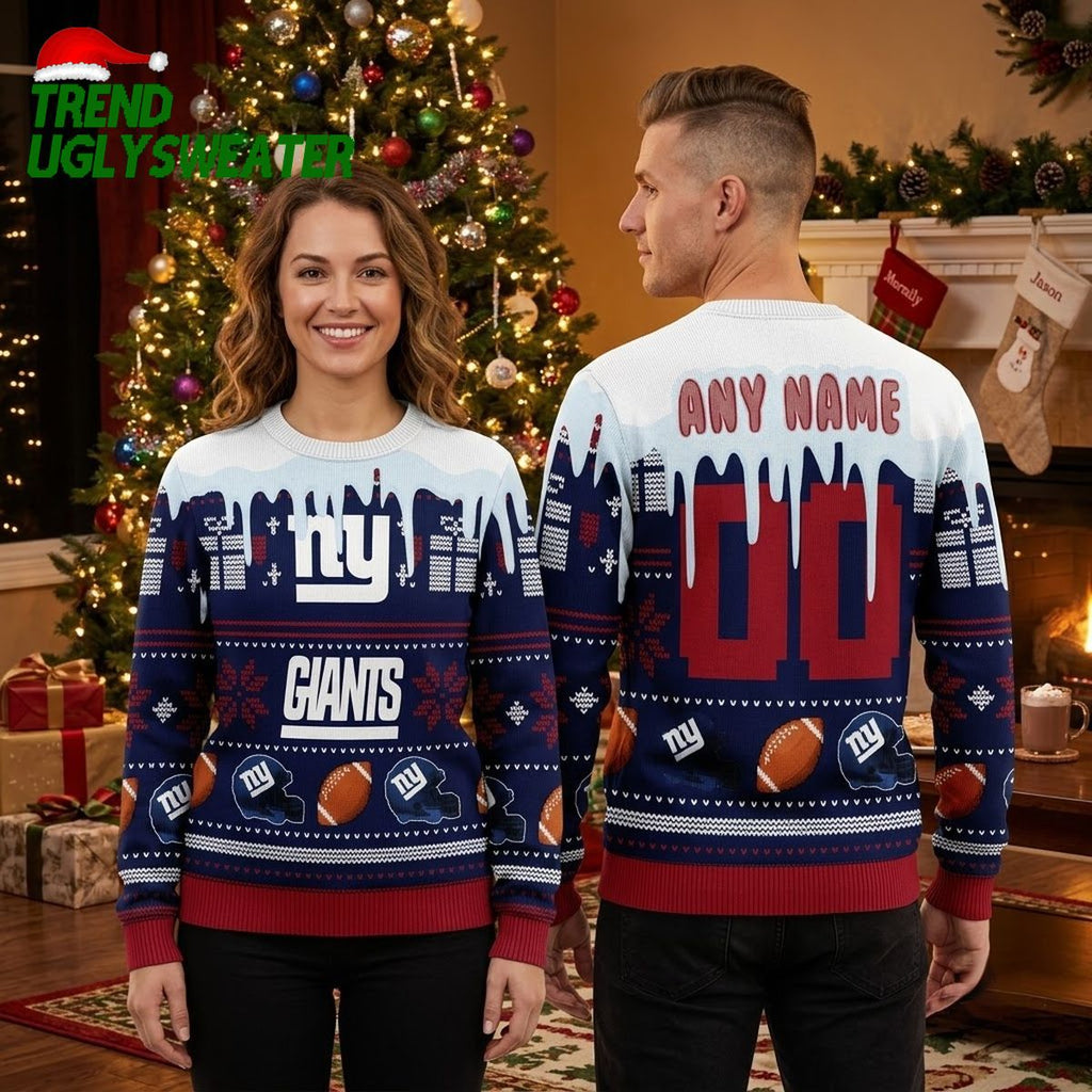 New York Giants Football Helmet Personalized Custom Name Ugly Christmas Sweater