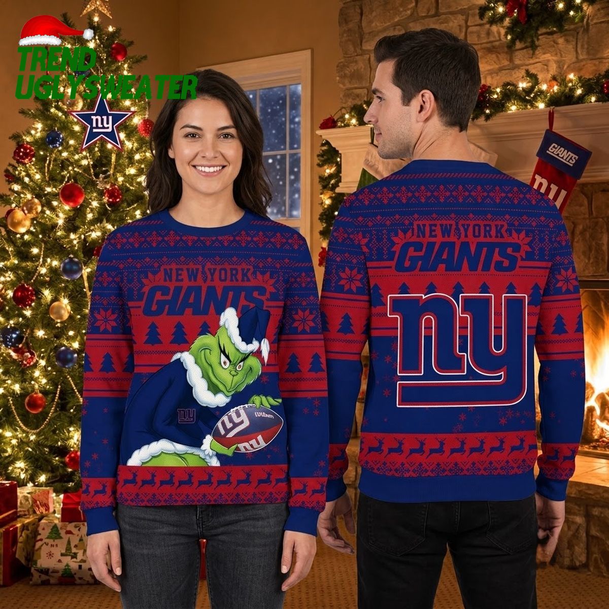New York Giants Grinch Playing Football Ugly Christmas Sweater