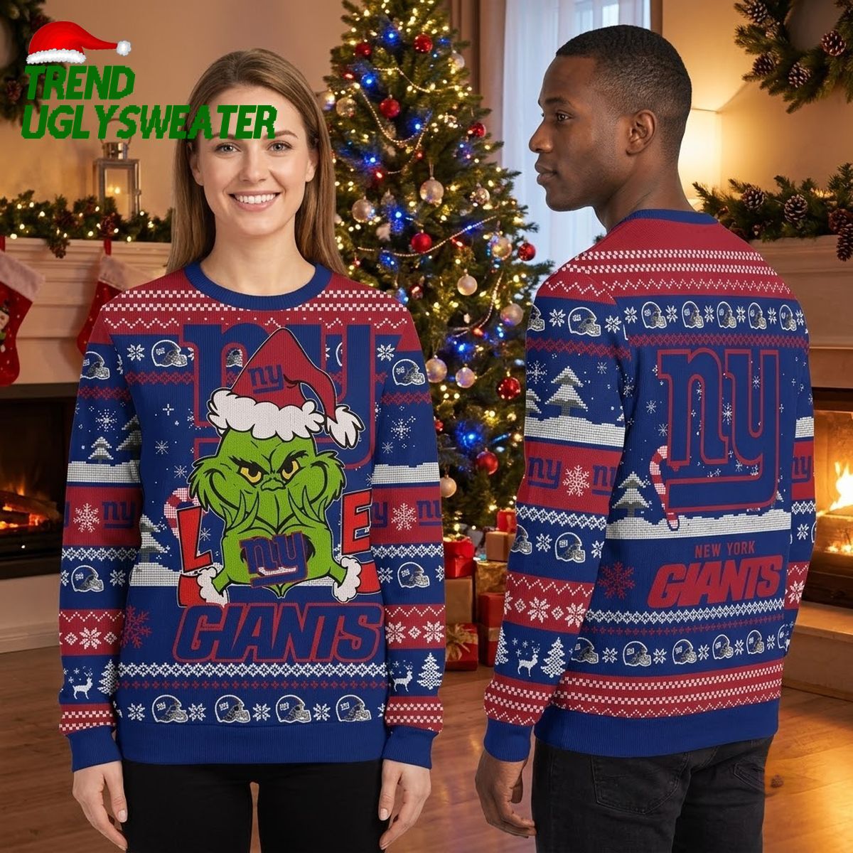 New York Giants Grinch Santa Hat Football Ugly Christmas Sweater
