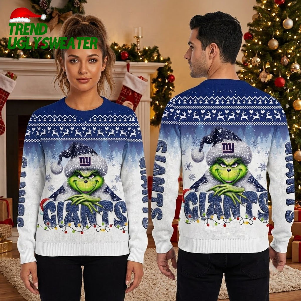 New York Giants Grinch Santa Hat Ugly Christmas Sweater