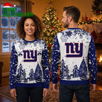 New York Giants Logo Snowflake And Winter Forest Ugly Christmas Sweater