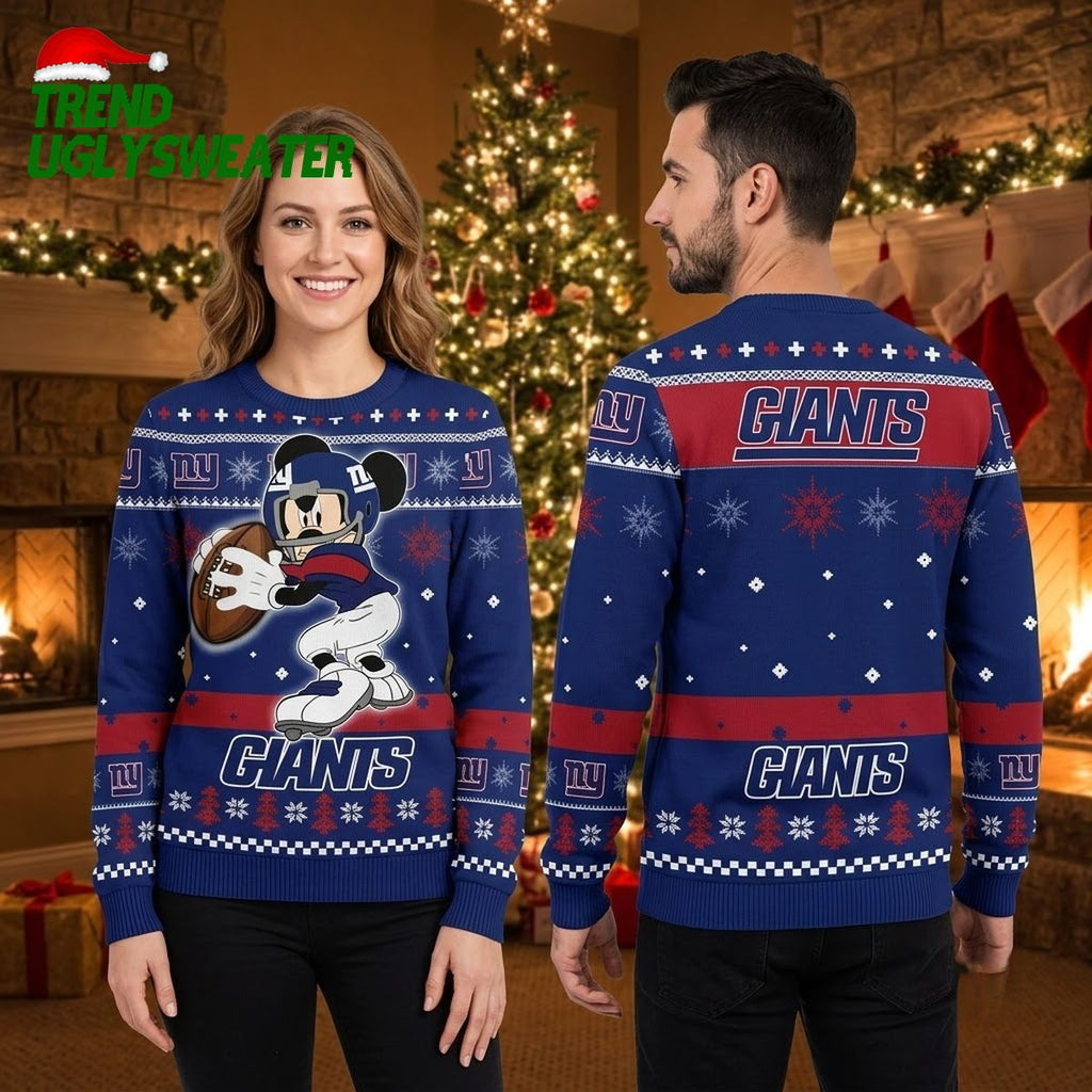 New York Giants Mickey Mouse Passing Football Ugly Christmas Sweater