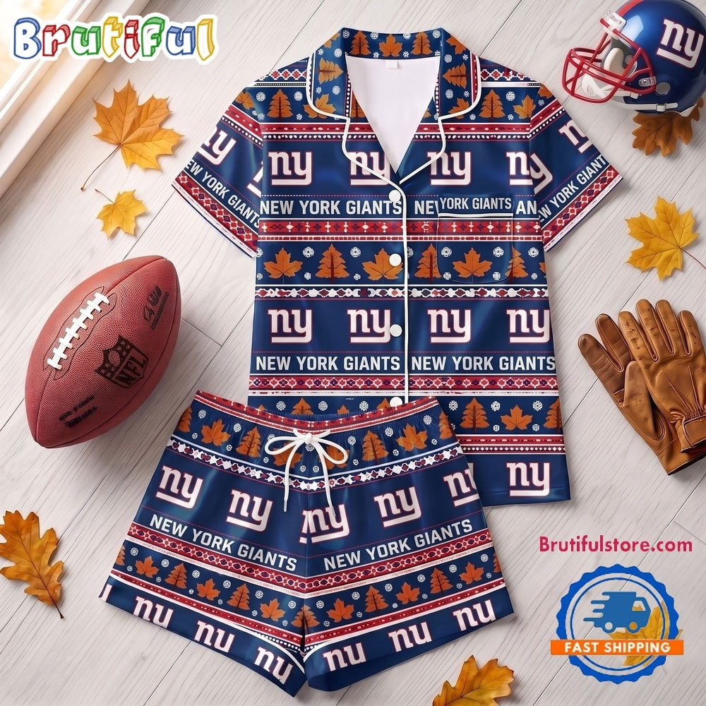 New York Giants NFL Harvest Huddle Short Sleeve Pajamas Set