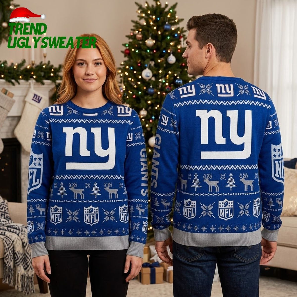 New York Giants NY Logo Reindeer And Snowflake Ugly Christmas Sweater