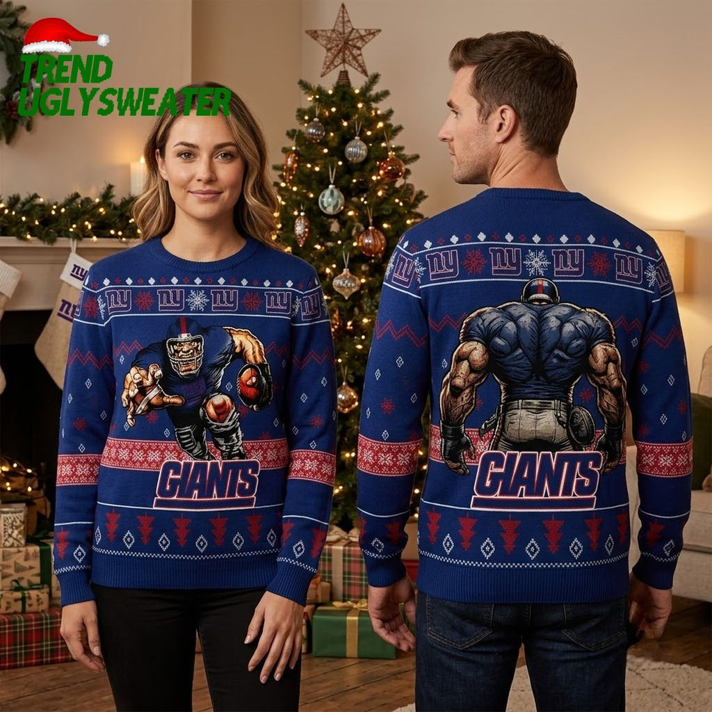New York Giants Rushing Football Player Ugly Christmas Sweater