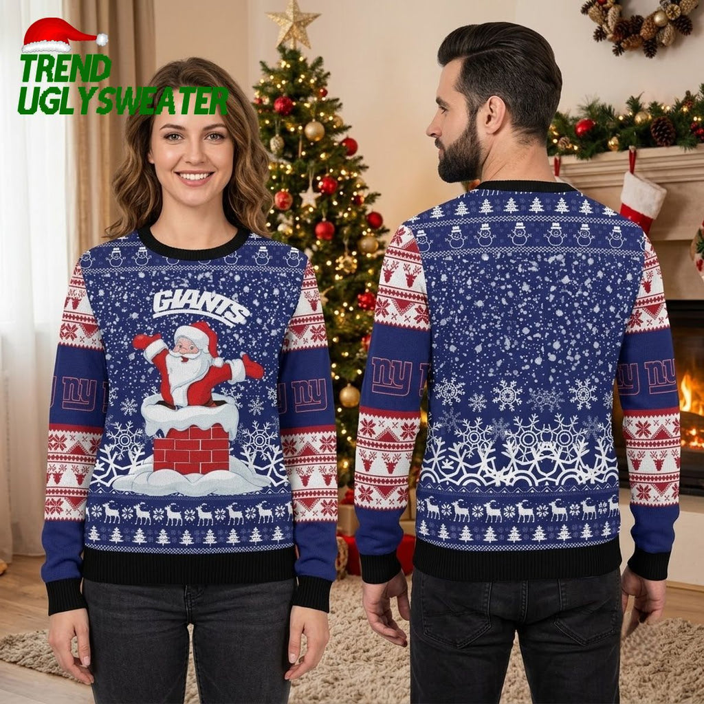 New York Giants Santa Chimney Snowflake Ugly Christmas Sweater