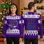 New York Giants Santa Sleigh Custom Name Ugly Christmas Sweater