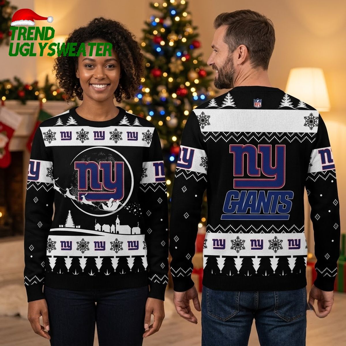 New York Giants Santa Sleigh Logo Ugly Christmas Sweater