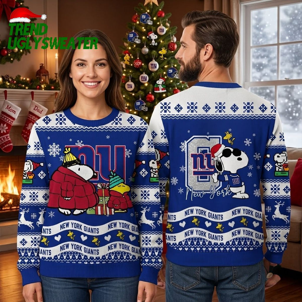 New York Giants Snoopy And Woodstock Christmas Ugly Christmas Sweater