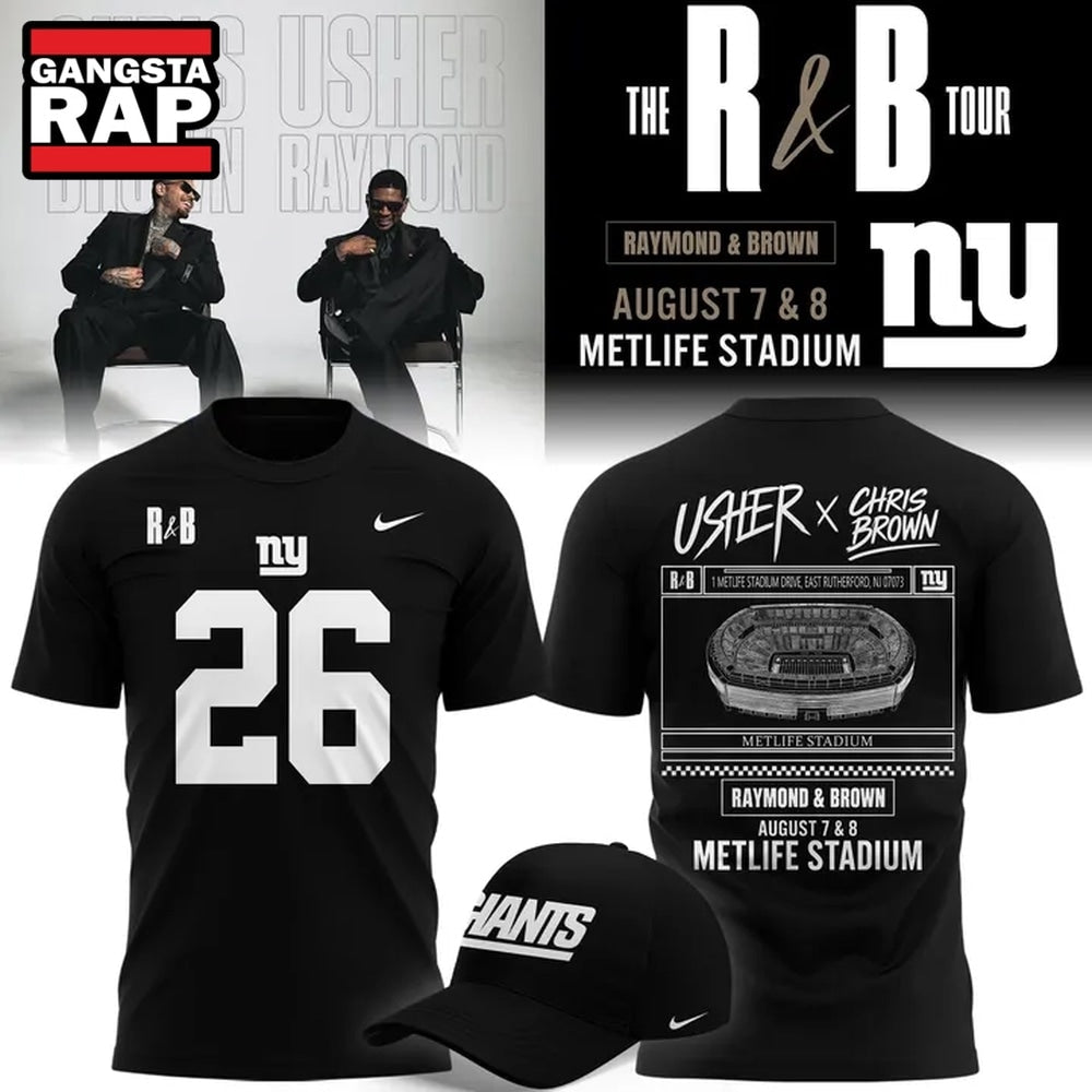 New York Giants x Usher & Chris Brown 2026 Limited Edition Black T Shirt , Music Trending 3D Shirt
