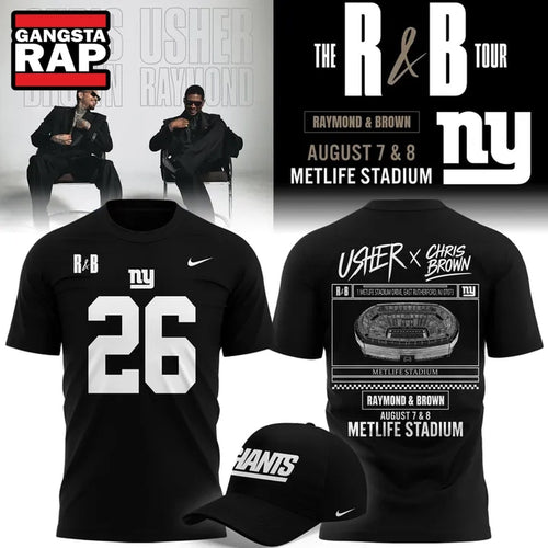 New York Giants x Usher & Chris Brown 2026 Limited Edition Black T Shirt , Music Trending 3D Shirt