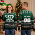 New York Jets Custom Name And Number Football Field Ugly Christmas Sweater