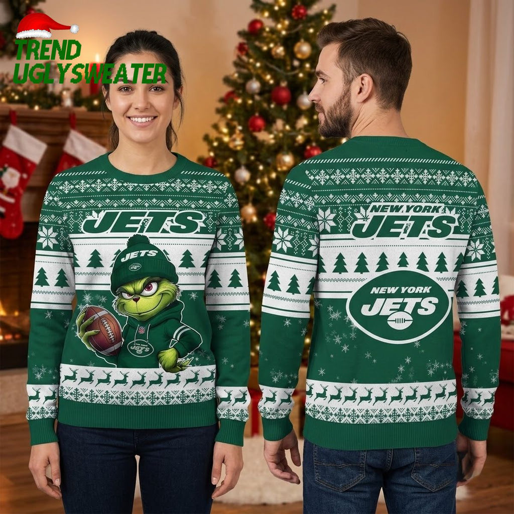 New York Jets Football Grinch Ugly Christmas Sweater