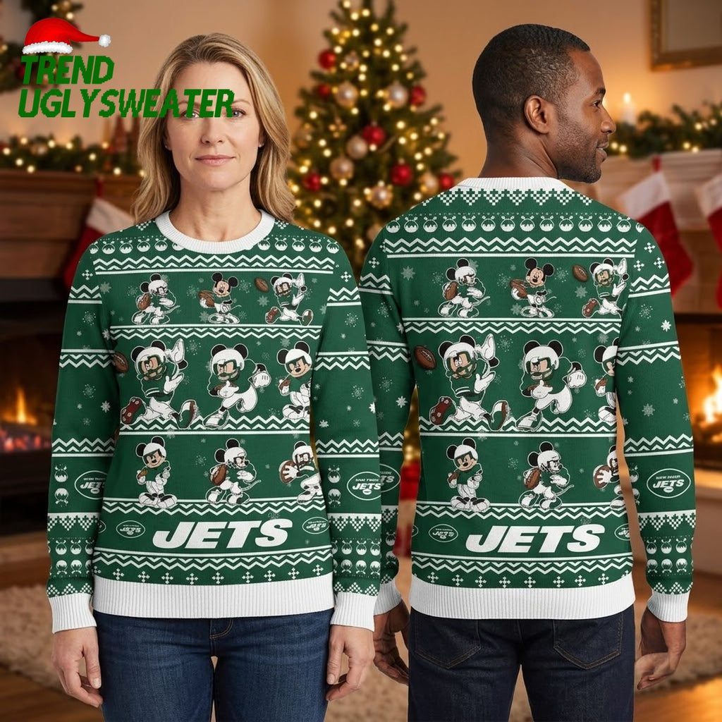 New York Jets Mickey Mouse Football Ugly Christmas Sweater