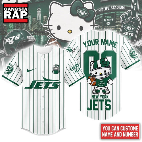 New York Jets NFL Kitty Game Day Custom Baseball Jersey Shirt