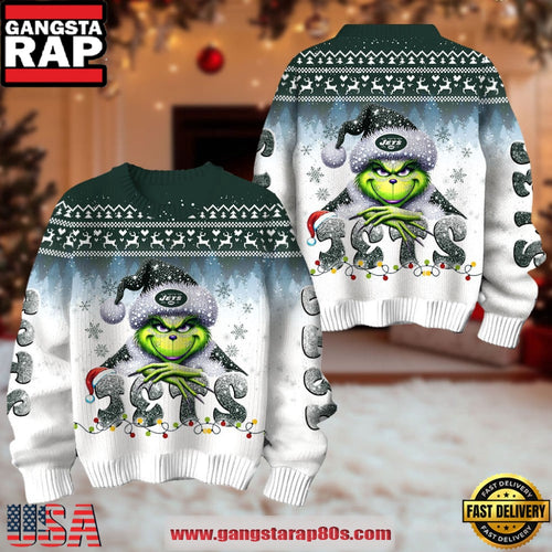 New York Jets NFL x The Grinch 2025 Edition Ugly Christmas Sweater