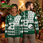 New York Jets Patchwork Football Helmet And Snowflakes Ugly Christmas Sweater