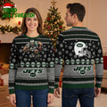 New York Jets Rushing Football Player Snowflake Ugly Christmas Sweater