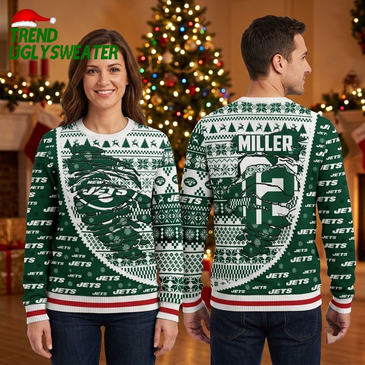 New York Jets Santa Claus Custom Name Ugly Christmas Sweater
