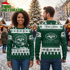 New York Jets Santa Sleigh Custom Name Ugly Christmas Sweater
