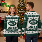 New York Jets Snowflake Reindeer Pattern Ugly Christmas Sweater