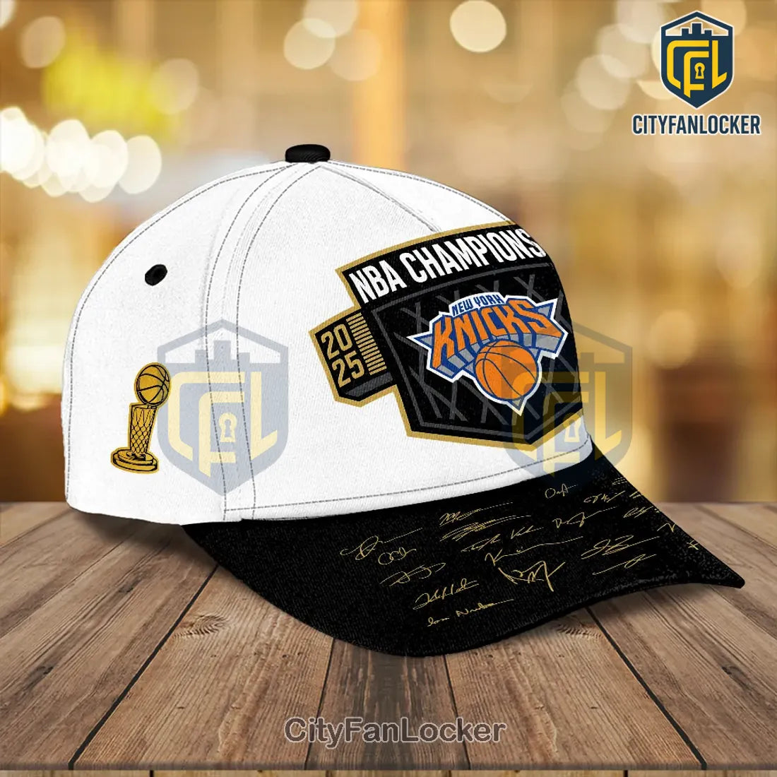 New York Knicks 2025-2026 NBA Championship White Black Cap