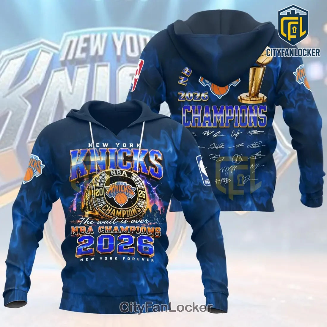 New York Knicks 2026 NBA Champions Navy Blue Hoodie