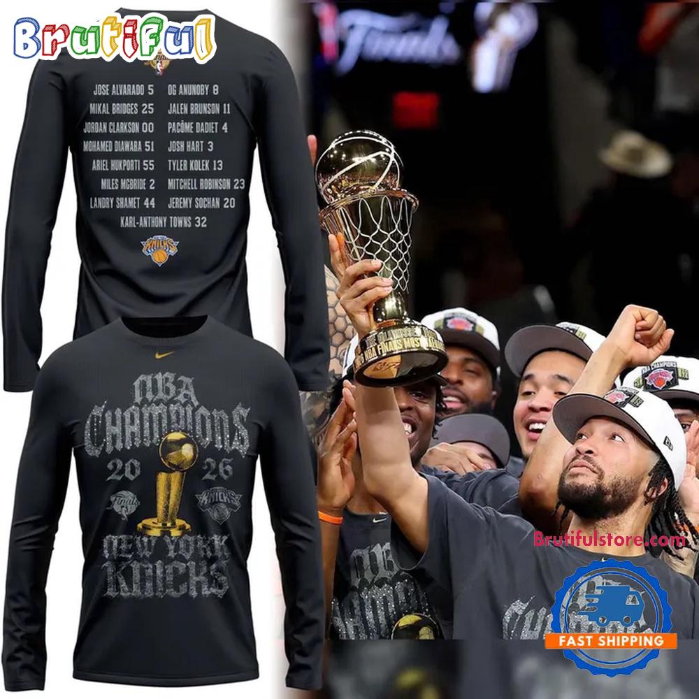 New York Knicks 2026 NBA Finals Champions Gray Long Sleeve Shirt