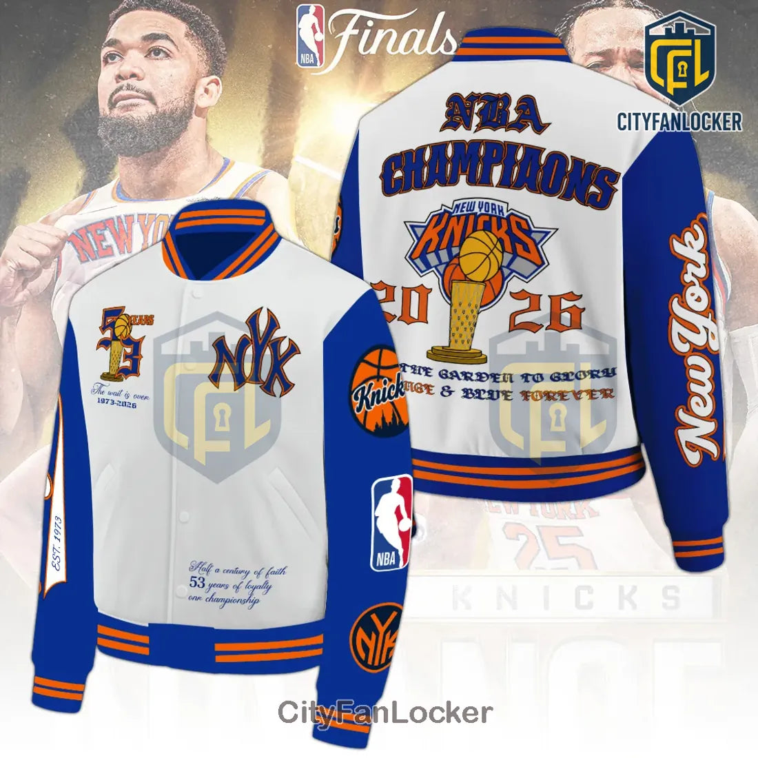 New York Knicks 2026 NBA Finals Champions Varsity Jacket