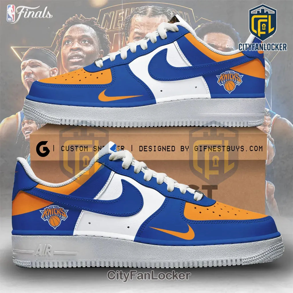 New York Knicks Custom Blue and Orange 2026 Air Force 1 Sneakers