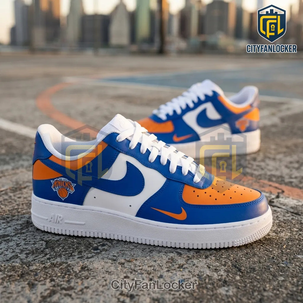 New York Knicks Custom Blue and Orange 2026 Air Force 1 Sneakers
