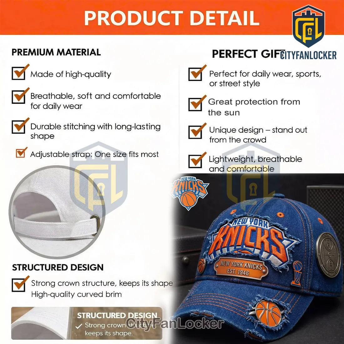 New York Knicks Denim Distressed Baseball Cap
