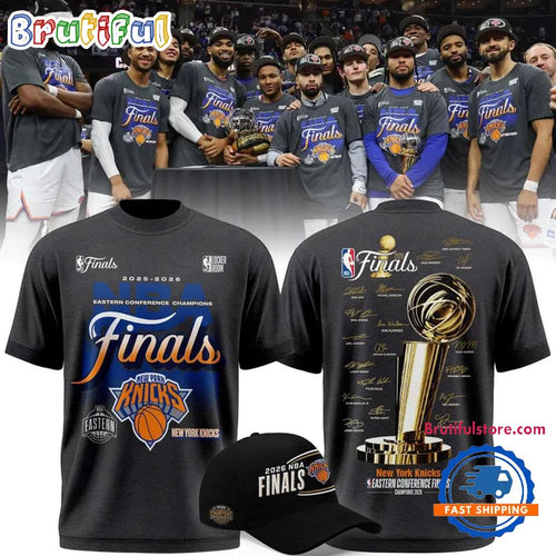 New York Knicks Eastern Conference Champions Locker Room Team Signatures 2026 T Shirt
