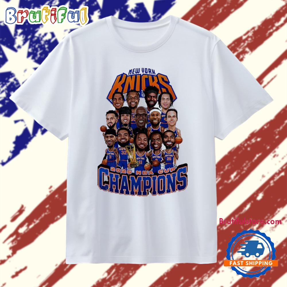 New York Knicks NBA Cup Champions 2025 caricature T Shirt