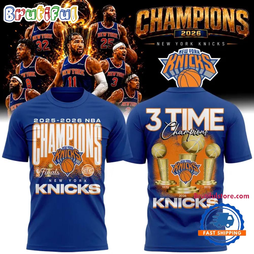 New York Knicks NBA Finals 3 Time Champions 2026 Blue T Shirt