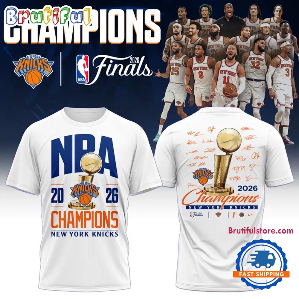 New York Knicks NBA Finals Champions 2026 Winner Signature White T Shirt