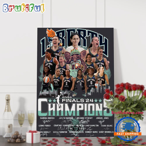 New York Liberty WNBA Finals 2024 Champions Basketball Signature Poster Canvas Art
