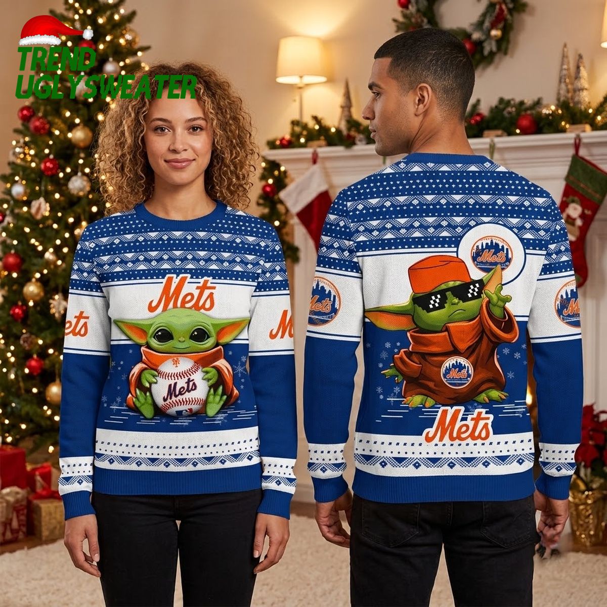New York Mets Baby Yoda Baseball Ugly Christmas Sweater