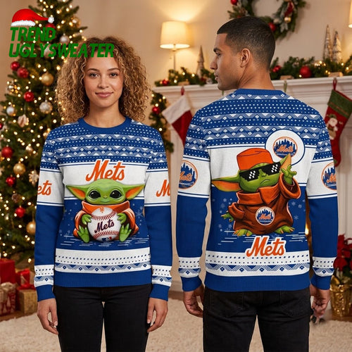New York Mets Baby Yoda Baseball Ugly Christmas Sweater