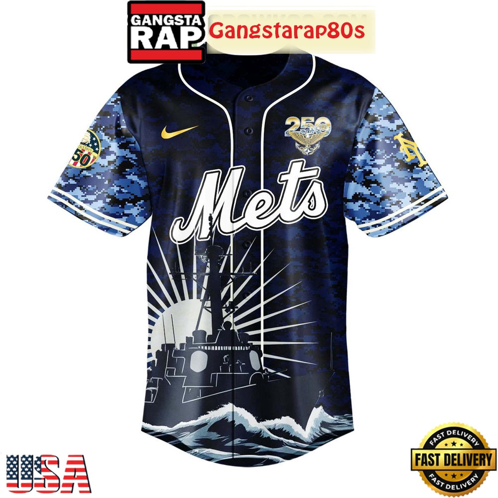 New York Mets Celebration Happy Birthday US Navy 250 Years 2025 Special Baseball Jersey