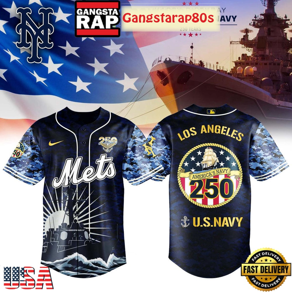 New York Mets Celebration Happy Birthday US Navy 250 Years 2025 Special Baseball Jersey