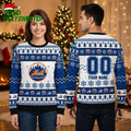New York Mets Personalized Baseball Logo Custom Name And Number Blue And White Ugly Christmas Sweater