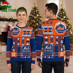 New York Mets Retro Geometric Snowflake Pattern Ugly Christmas Sweater