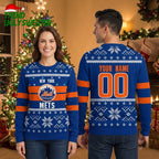 New York Mets Snowflake Pattern Personalized Name And Number Ugly Christmas Sweater