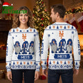 New York Mets Three Gnomes Snowflake Pattern Ugly Christmas Sweater