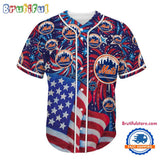 New York Mets USA Flag Independence Day Baseball Jersey, Sport Team 4th of July Jersey