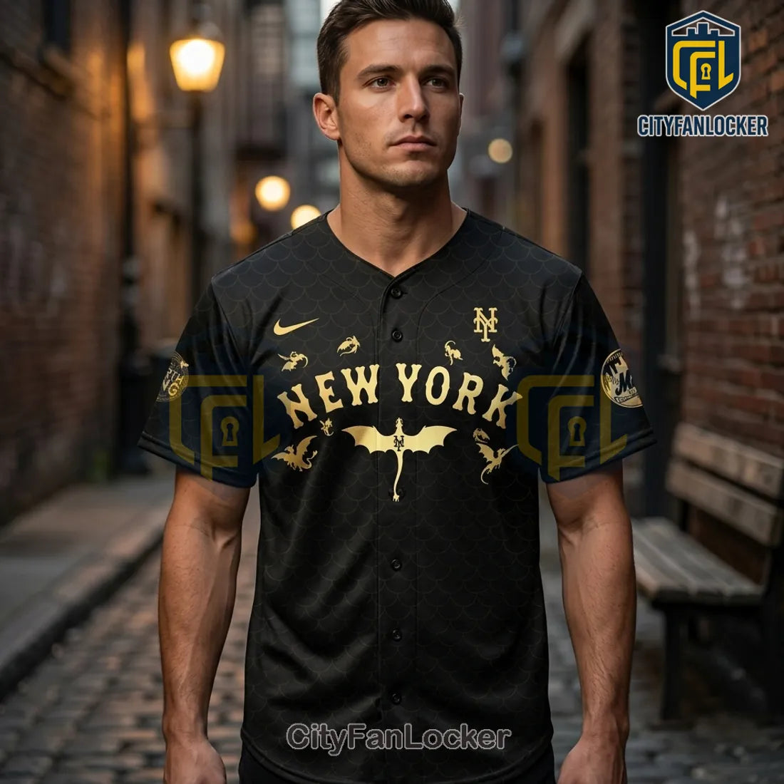 New York Mets x Fourth Wing Black Gold Dragon Baseball Jersey